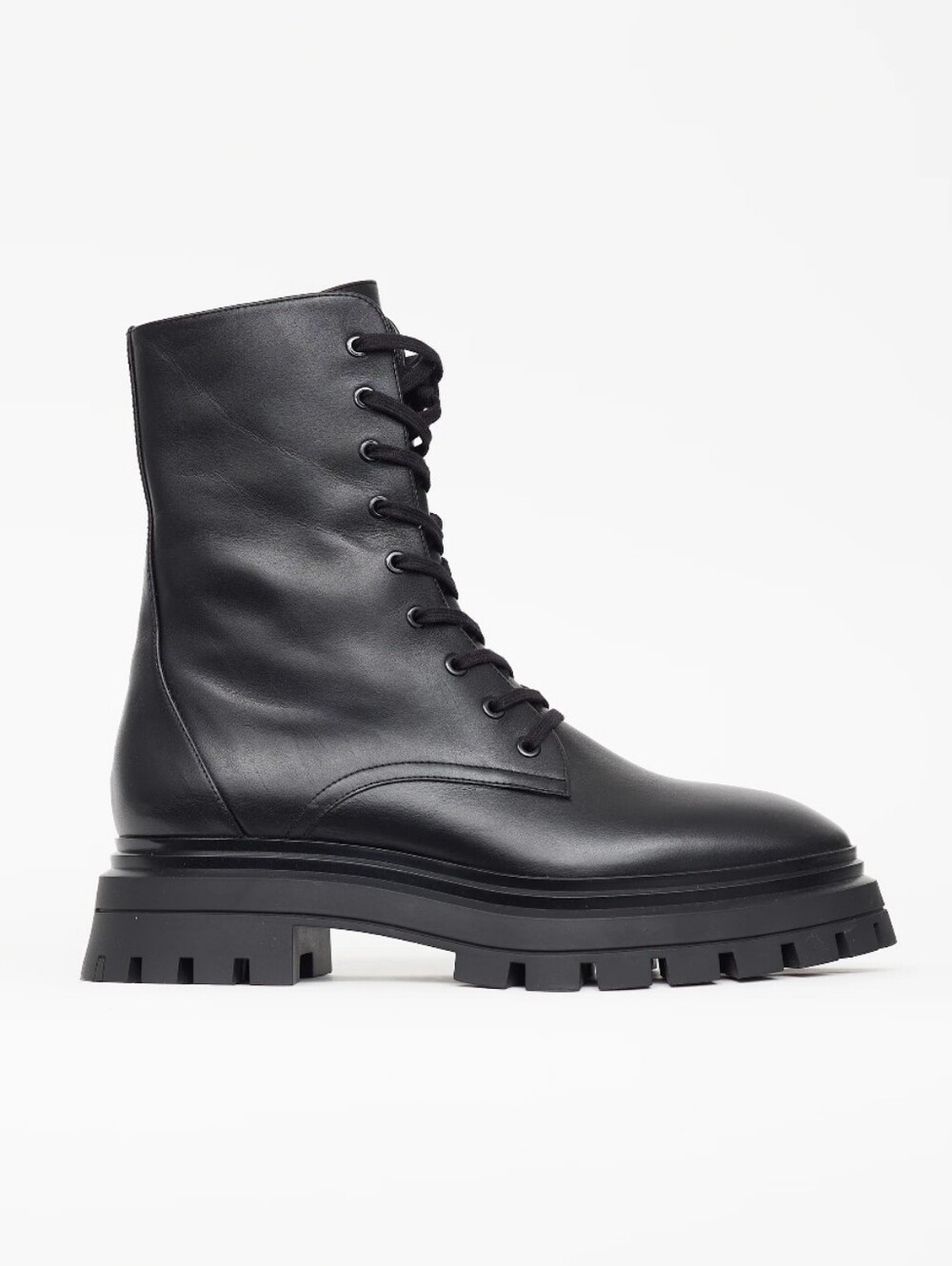 Stuart Weitzman Black Leather Lug-Sole Combat Boots - Size 9.5